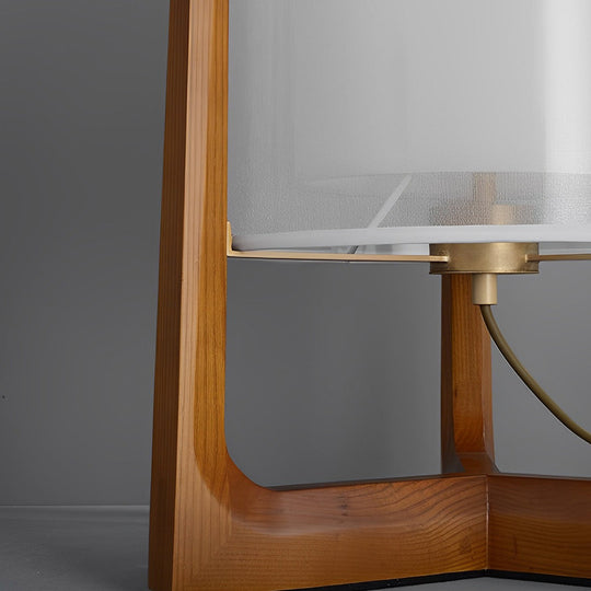 Rustic Japanese-Style Wood Standing Floor Lamp with Double Shades