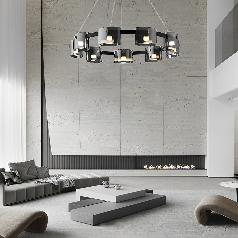 Circle Glass Stepless Dimming LED Brightness Memory Nordic Chandelier