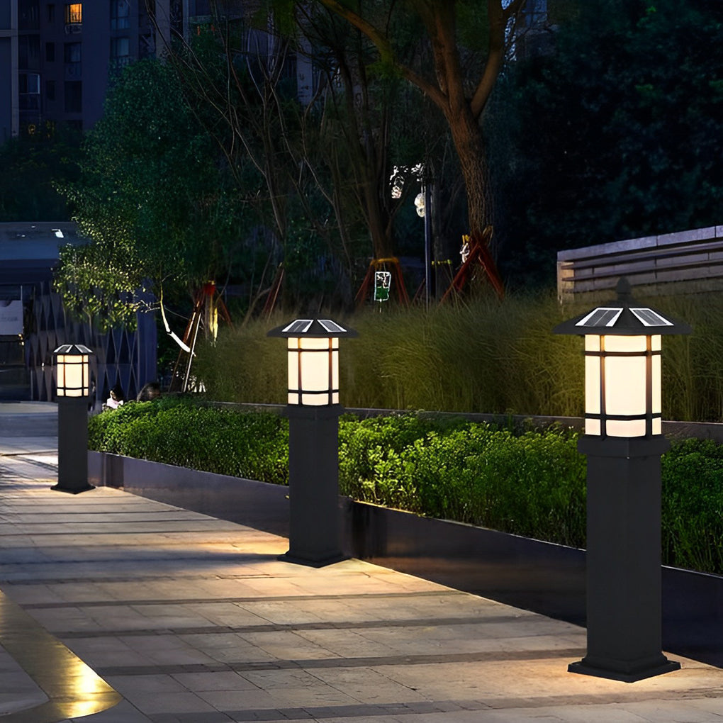 Modern Solar LED Bollard Lights with Ancient Asian Style Top – Waterproof Outdoor Light