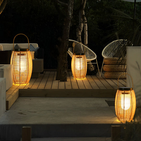 Portable Lantern Rattan LED Waterproof Solar Outdoor Floor Lamp