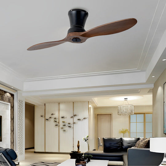 2-Blade Wooden LED Ceiling Fan Light with Remote Control