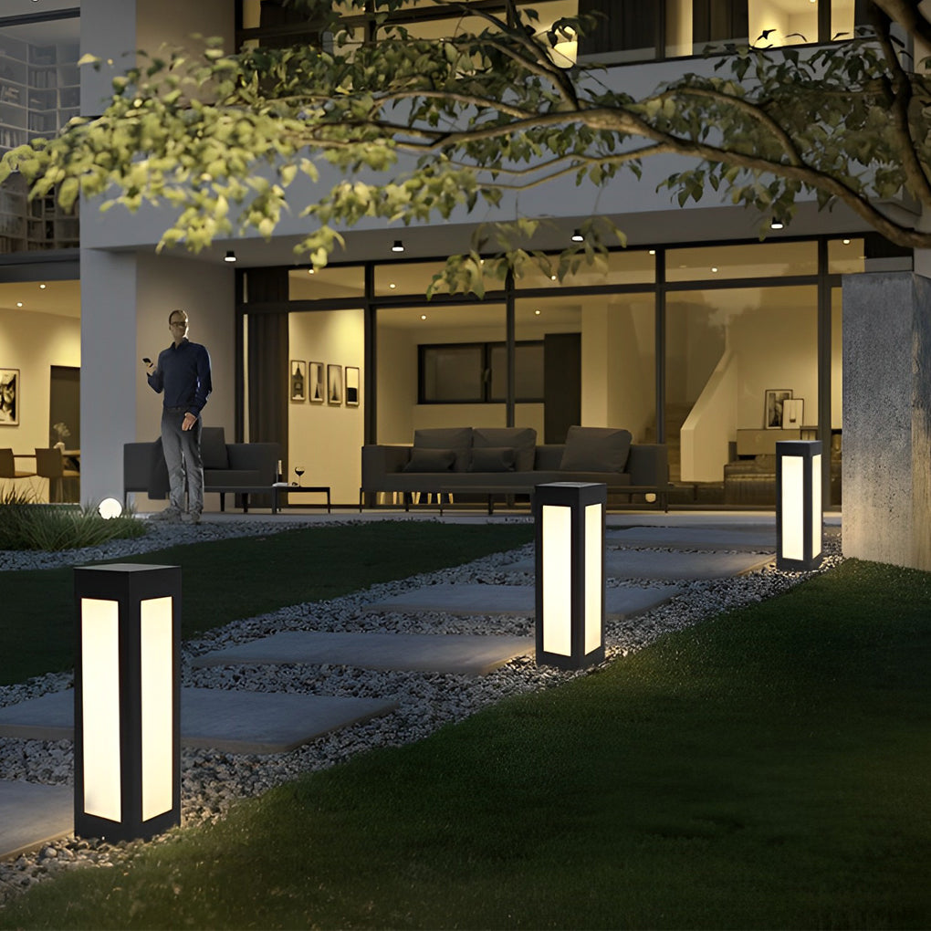 Modern Black Solar Bollard Light LED Waterproof Automatic Outdoor Lamp