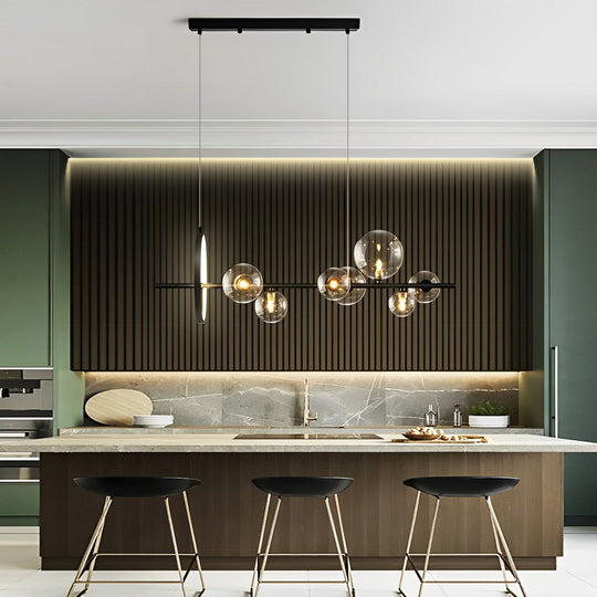 Circular Glass Bubbles LED Black Nordic Chandelier