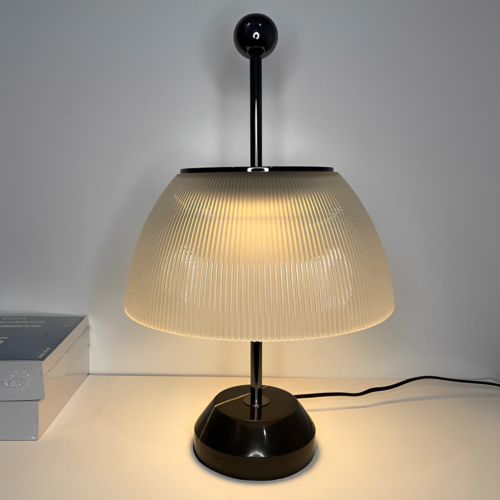 Ribbed Glass Bowl and Metal Italian Accent Table Lamp