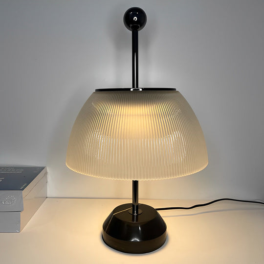 Ribbed Glass Bowl and Metal Italian Accent Table Lamp