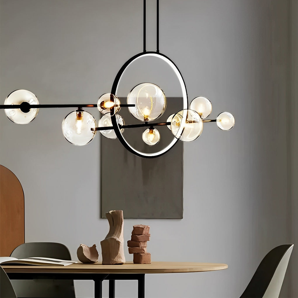 Moon Glass Bubbles LED Black Postmodern Dining Room Chandelier