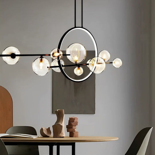 Moon Glass Bubbles LED Black Postmodern Dining Room Chandelier