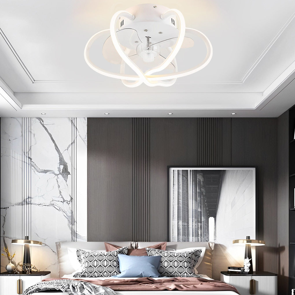 Round Flower Cage Bladeless Ceiling Fan with Dimmable LED and Remote Control