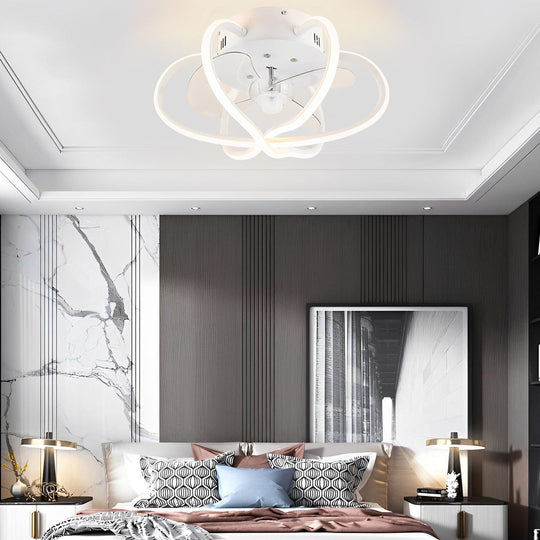 Round Flower Cage Bladeless Ceiling Fan with Dimmable LED and Remote Control