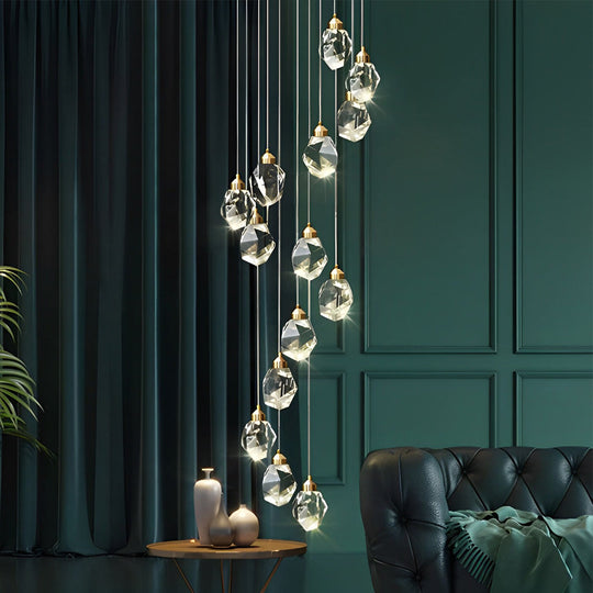 Spiral Crystal – Electroplated Metal Modern Duplex Staircase Chandelier
