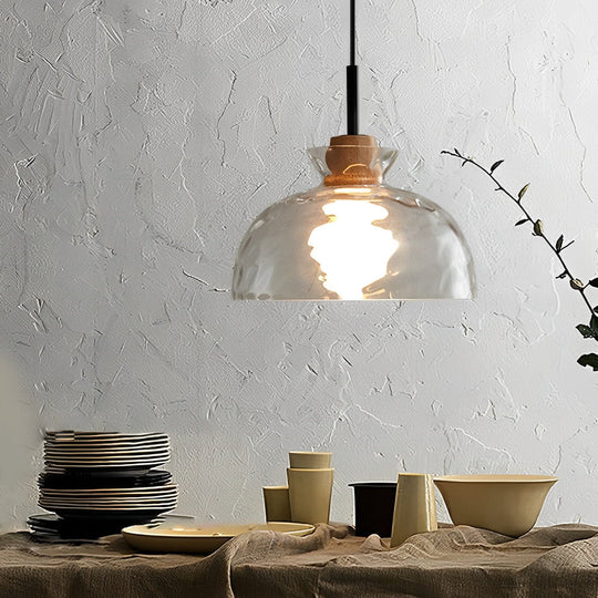Round Creative Glass Wood Japanese Style Pendant Light Small Chandelier