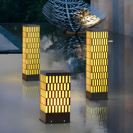 Grid-Designed Black LED Outdoor Lawn Bollard Light