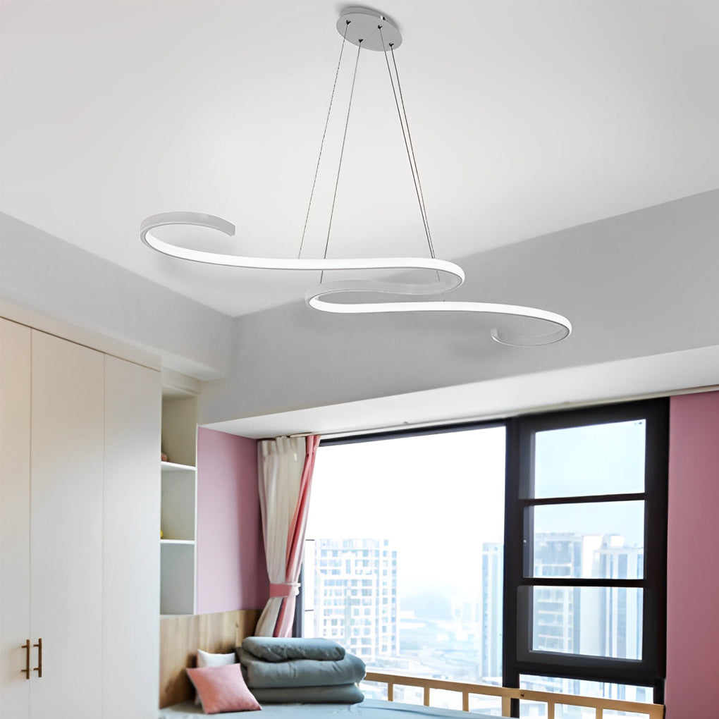 Creative Wavy Lines Stepless Dimming LED White Minimalist Chandelier