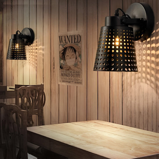 Retro Iron Hollow Adjustable Black Industrial Style Plug-in Wall Sconce