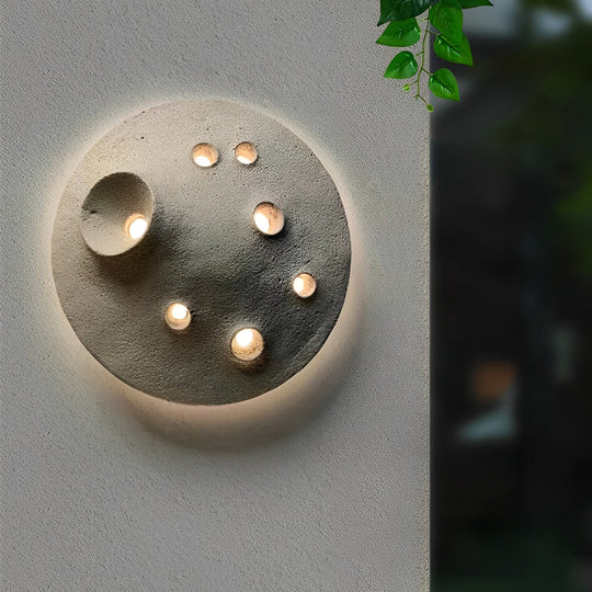 Round Creative Cement Lunar Crater LED Waterproof Outdoor Wall Lamp