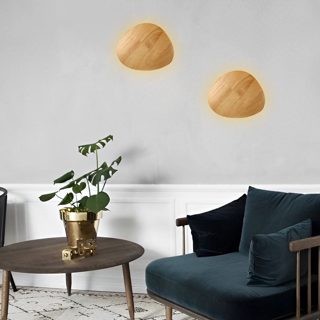 Round Oval Creative LED Wood Nordic Bedside Wall Lamp