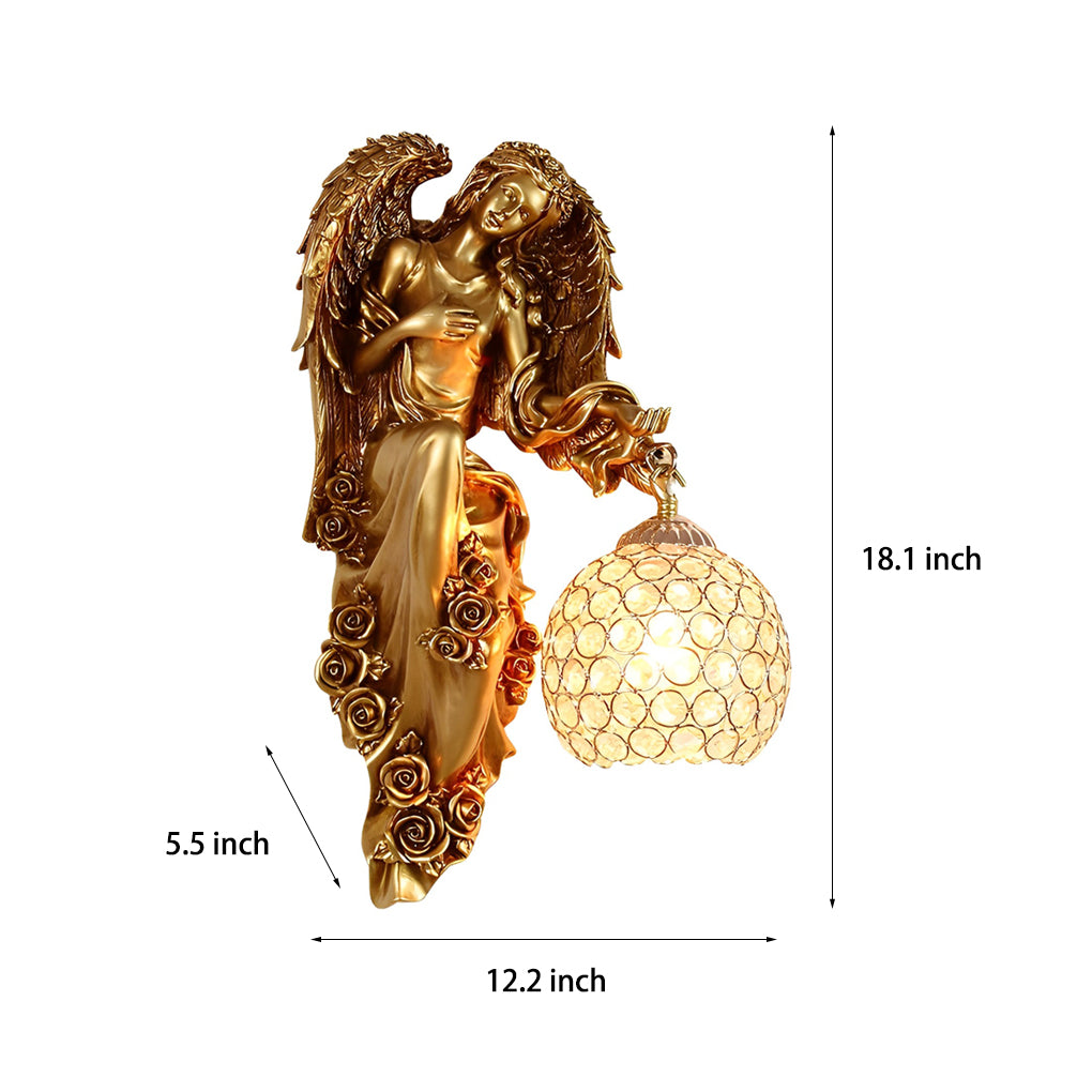Resin Antique Angel Glass Crystal Wall Lamp