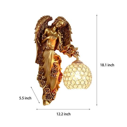 Resin Antique Angel Glass Crystal Wall Lamp