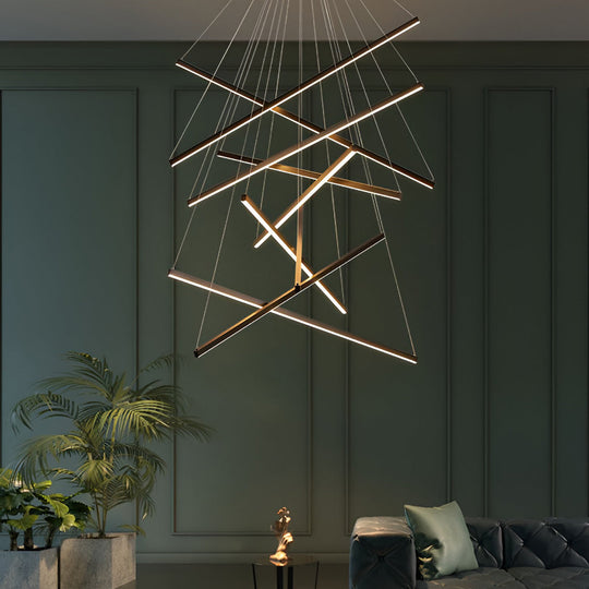 Minimalist Strip – Stepless Dimming LED Black Modern Chandelier with Remote