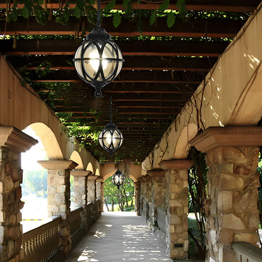 European Retro Pendant Aluminum Glass Outdoor Ceiling Light