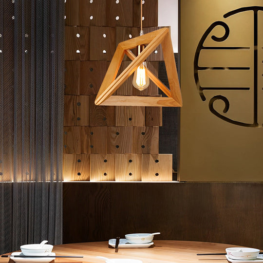 Creative Wood Frame Geometric Art Minimalist Nordic Pendant Light