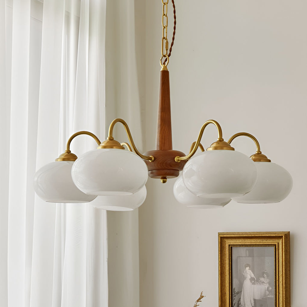 4-Light / 6-Light Glass & Wood E27 LED Nordic Chandelier Hanging Ceiling Light