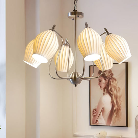 4 Lights Ceramic Flower-Shaped Warm Light Modern Ceiling Light