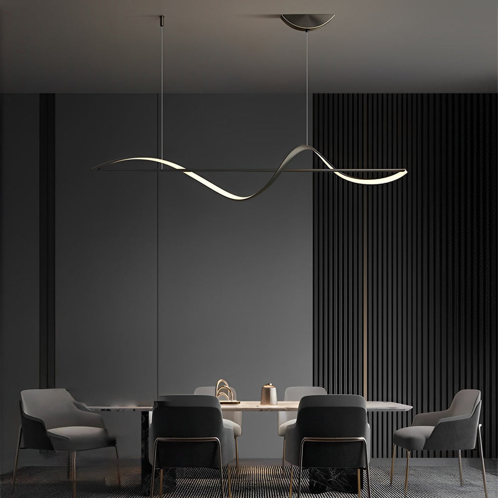 Minimalist Strip Waves LED Copper Dining Room Chandelier