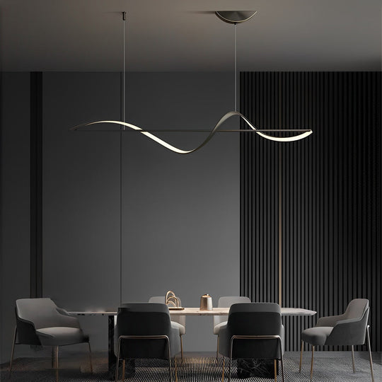 Minimalist Strip Waves LED Copper Dining Room Chandelier