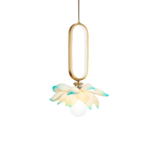 Creative Lotus Flowers Luminous Copper Oval Ring LED Modern Pendant Light