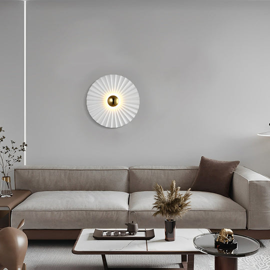 Lotus Leaf Round Pleated LED White Modern Wall Lamp