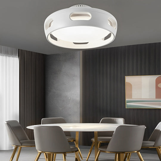 Smart White Bladeless Ceiling Fan with Stepless Dimming LED and Remote Control