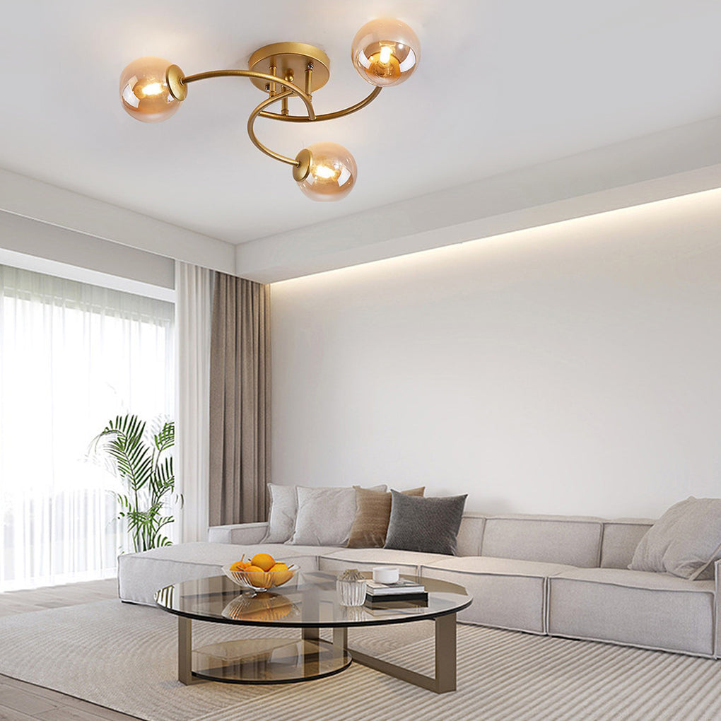 5-Light Glass Globe Swirled Metal LED Modern Flush Mount Ceiling Light