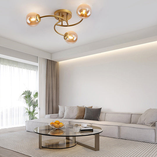 5-Light Glass Globe Swirled Metal LED Modern Flush Mount Ceiling Light