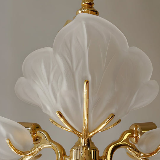 9-Light Brass Chandelier with Murano Glass Leaf Shades