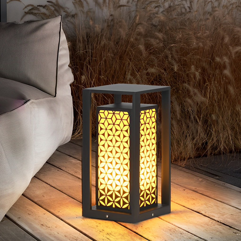 Floral Pattern Black LED Outdoor Lawn Pathway Light