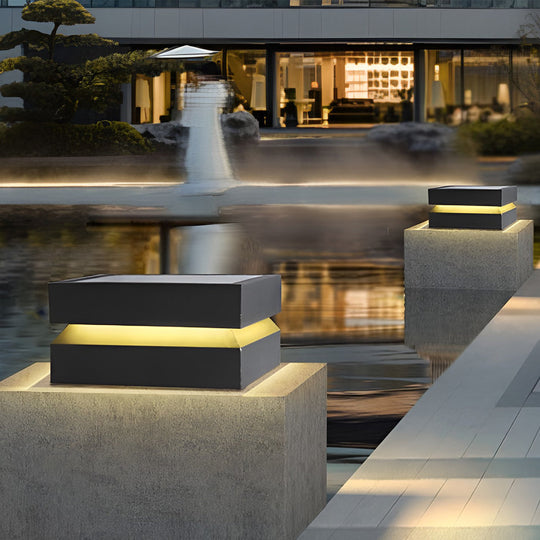 Square LED 16W Waterproof Black Modern Solar Post Caps Lights Pillar Light