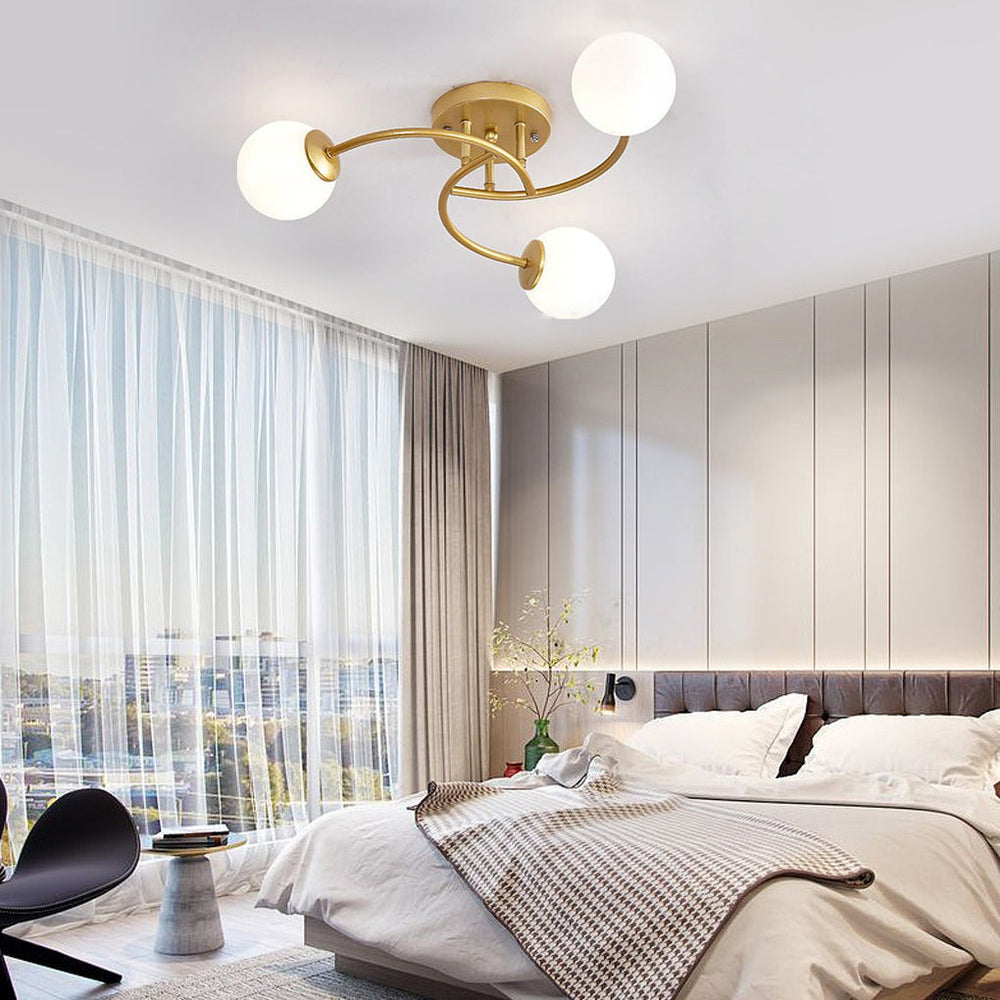 5-Light Glass Globe Swirled Metal LED Modern Flush Mount Ceiling Light