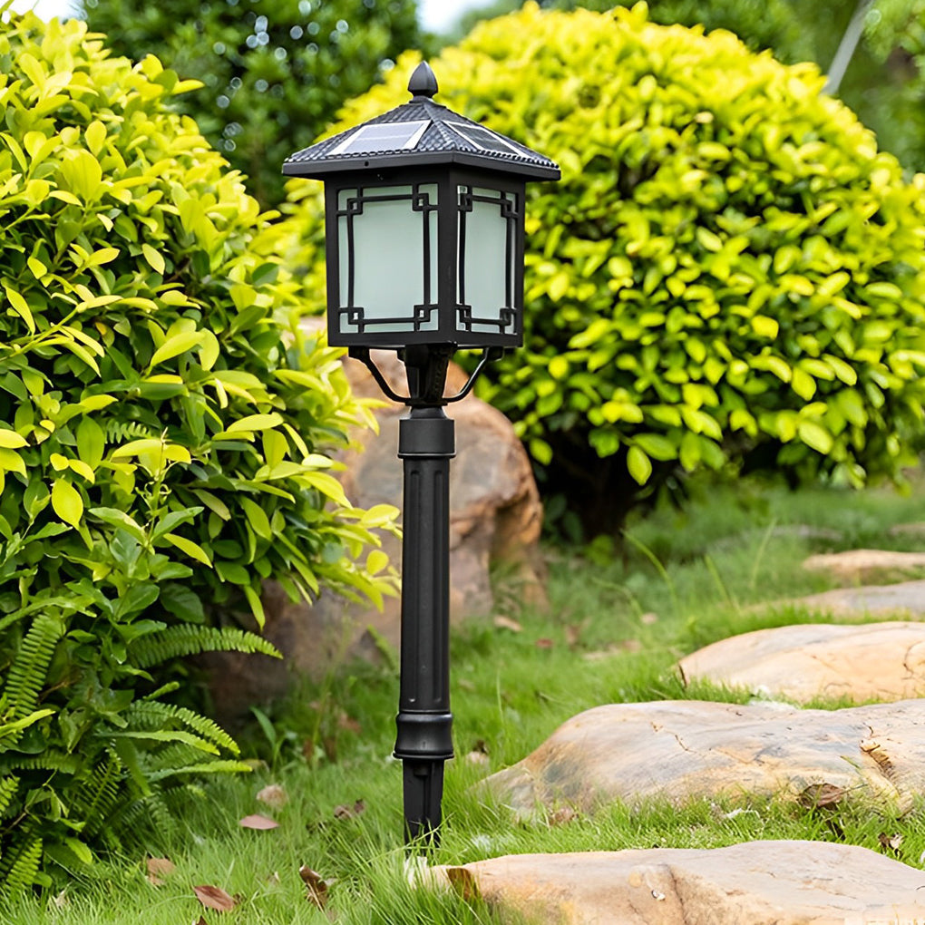 Ancient House Style Solar LED Post Light with 3-Step Dimming