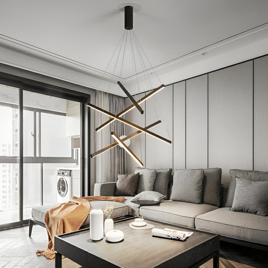 Minimalist Strip – Stepless Dimming LED Black Modern Chandelier with Remote