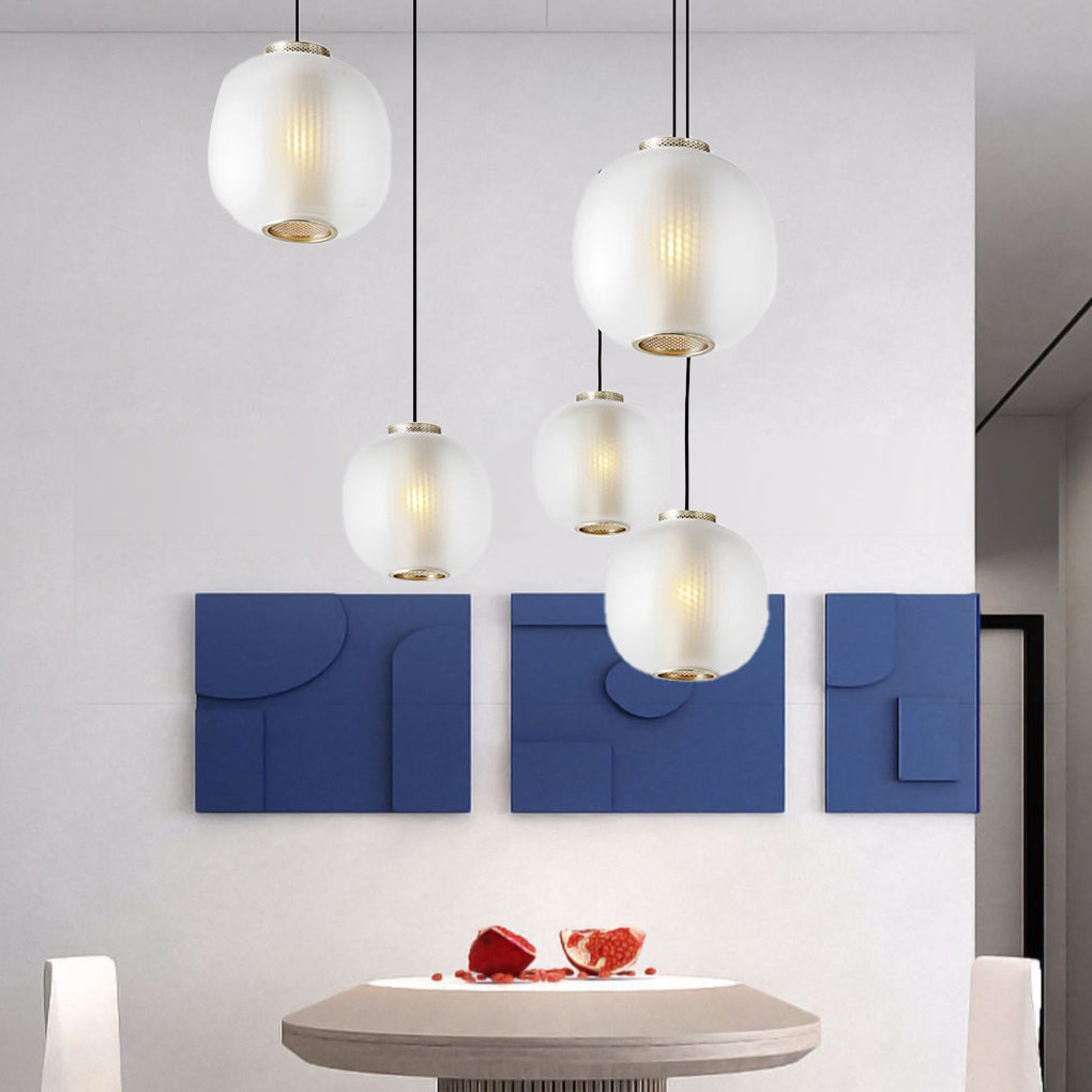 Round Lantern-Shaped Glass LED Modern Pendant Light