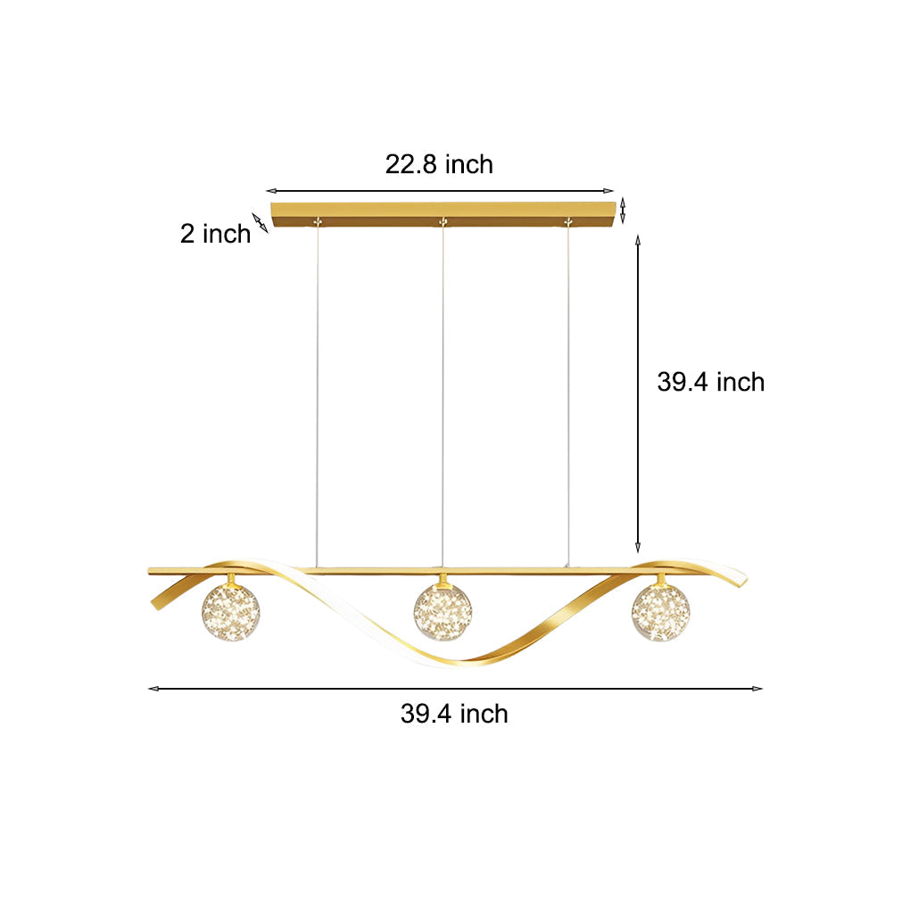 Long Waves Glass Ball Three Step Dimming Nordic Dining Chandelier