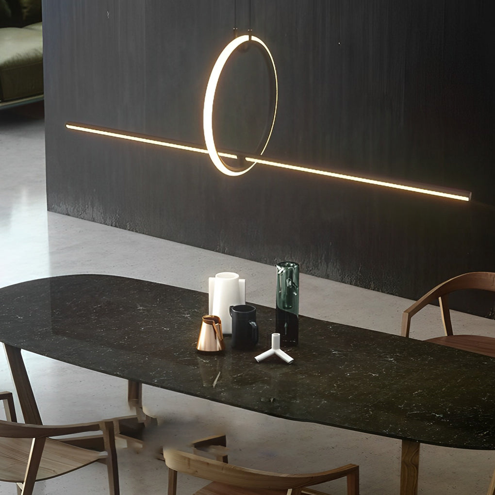 Long Linear Ring Three-Step Dimming Modern Minimalist LED Chandelier