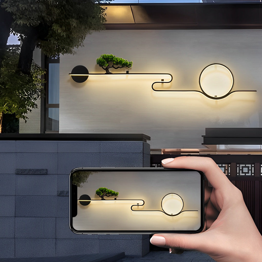 Moon Tree Scenery Waterproof LED Black Retro Outdoor Wall Lights