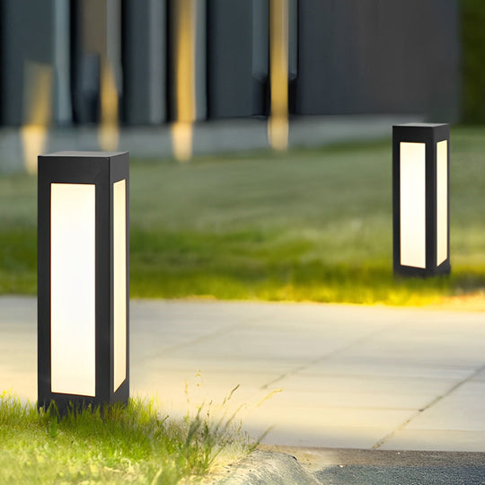 Modern Black Solar Bollard Light LED Waterproof Automatic Outdoor Lamp