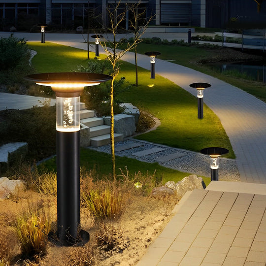 Solar Path Lights with Innovative Round Top Disk Down Lighting and Bubble Design