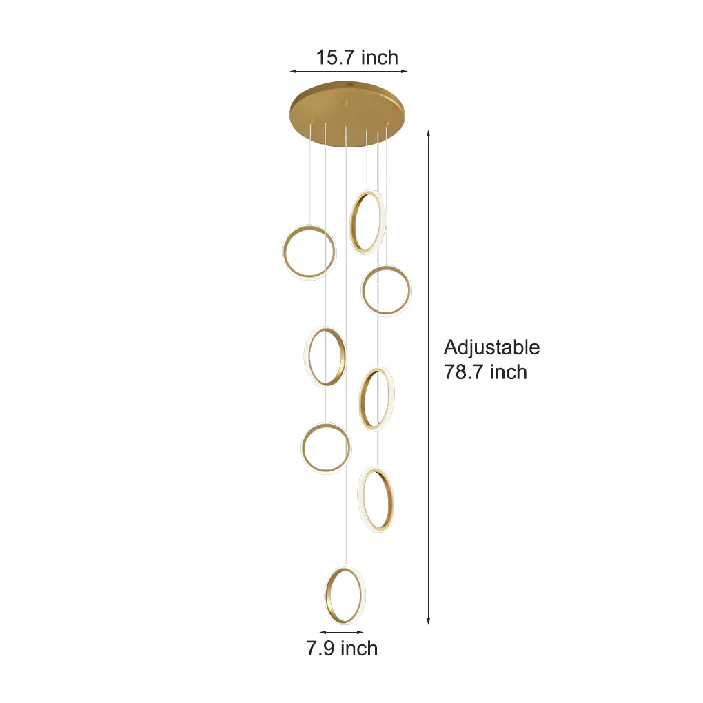 Round 6/8-Ring LED Long Staircase Chandelier – Simple Modern Design