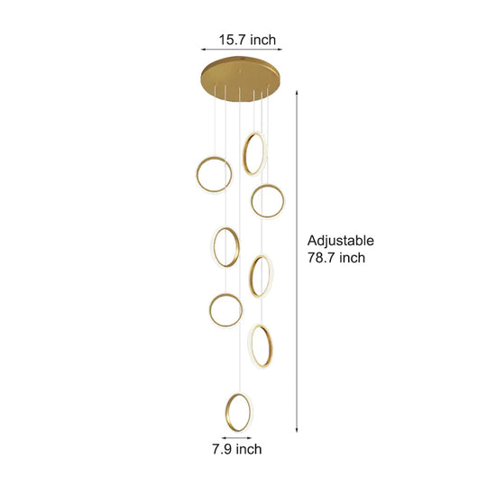 Round 6/8-Ring LED Long Staircase Chandelier – Simple Modern Design