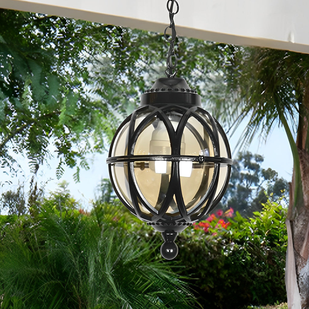 European Retro Pendant Aluminum Glass Outdoor Ceiling Light