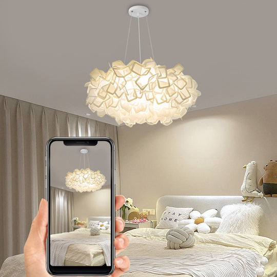 Flower Petals Three Step Dimming LED White Nordic Chandelier Light